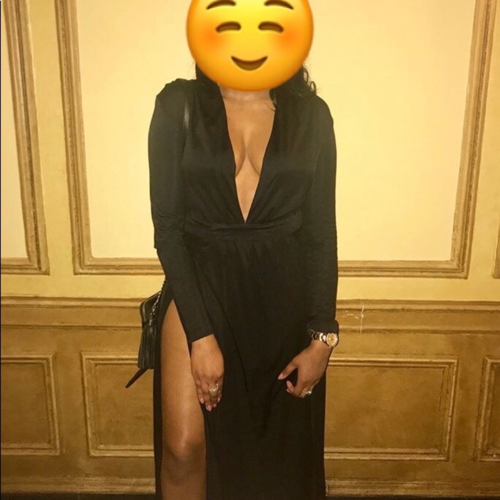 Black deep V slit dress worn once